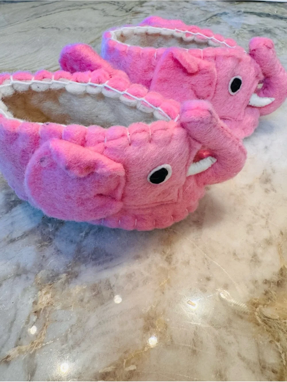 Handcrafted Pink Elephant Baby Booties, 6-12 mo.